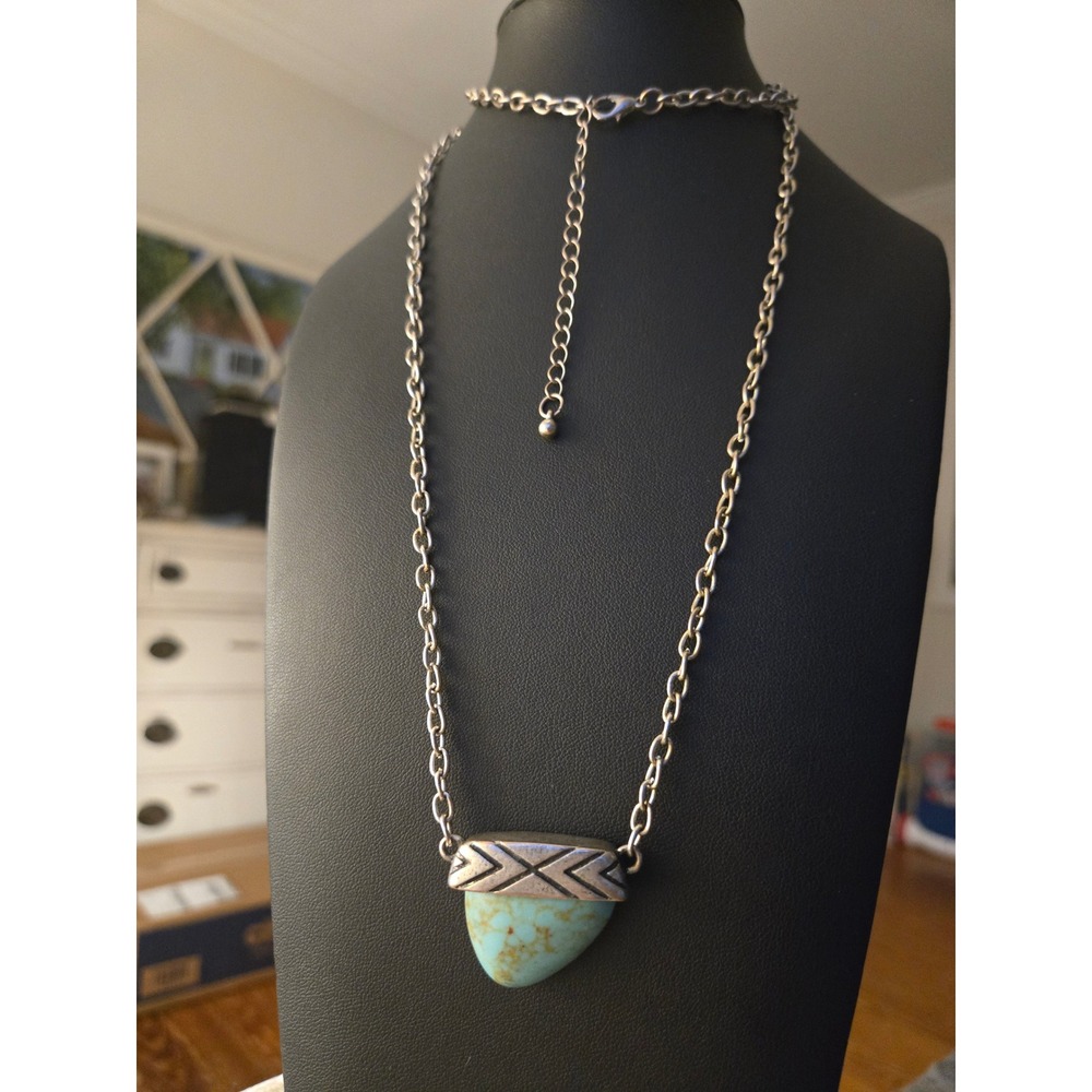 DECREE SILVER TONE/AQUA Faux Turquoise 32 INCH NECKLACE